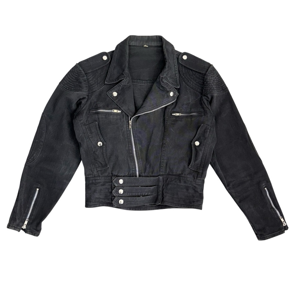Cooper Sportswear Vintage Cropped Denim Moto Jean Jacket Black Gray Motorcycle S - Picture 4 of 16